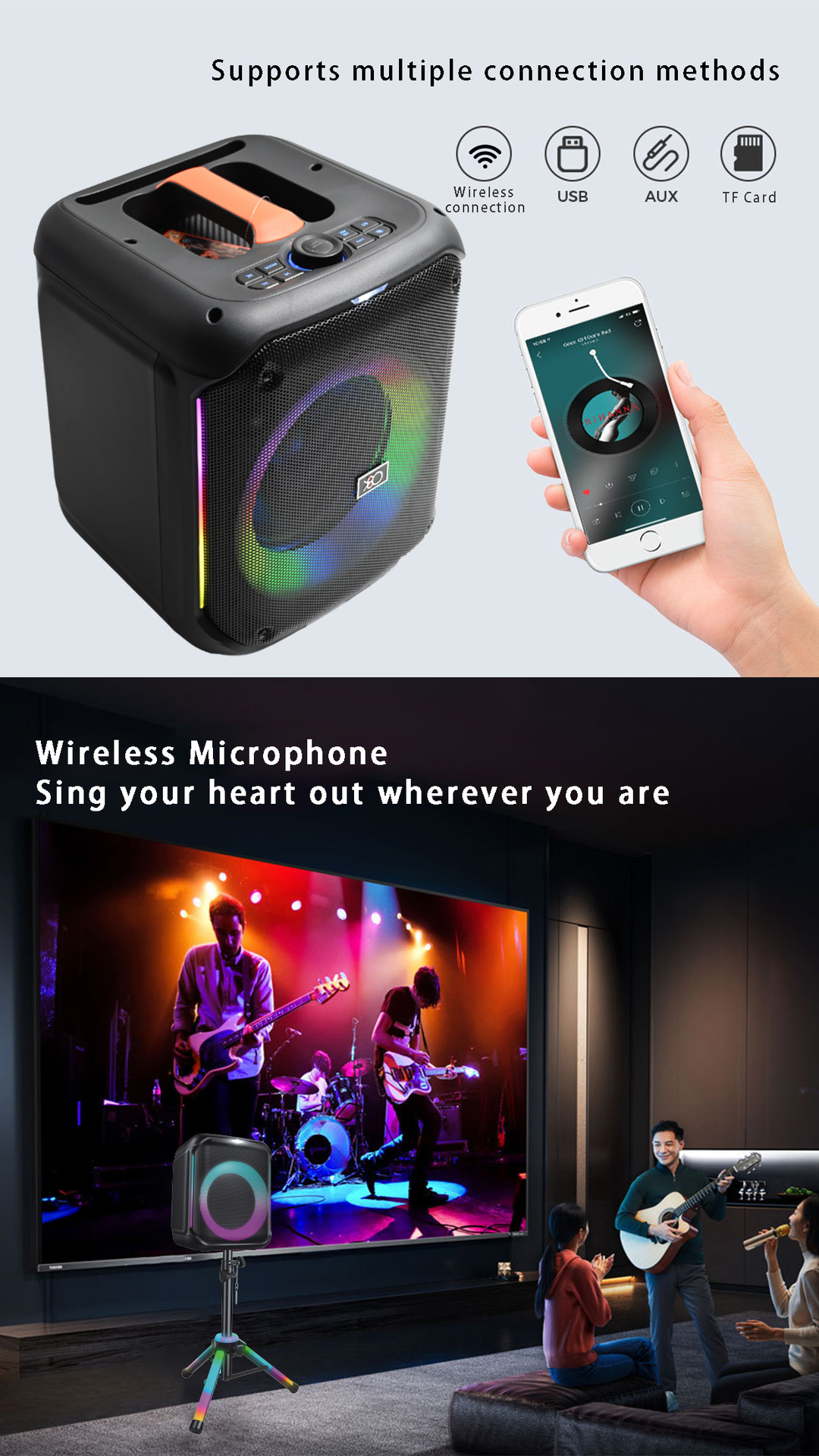 8-inch Bluetooth Outdoor RGB Light High-Quality Sound Portable Speaker ...