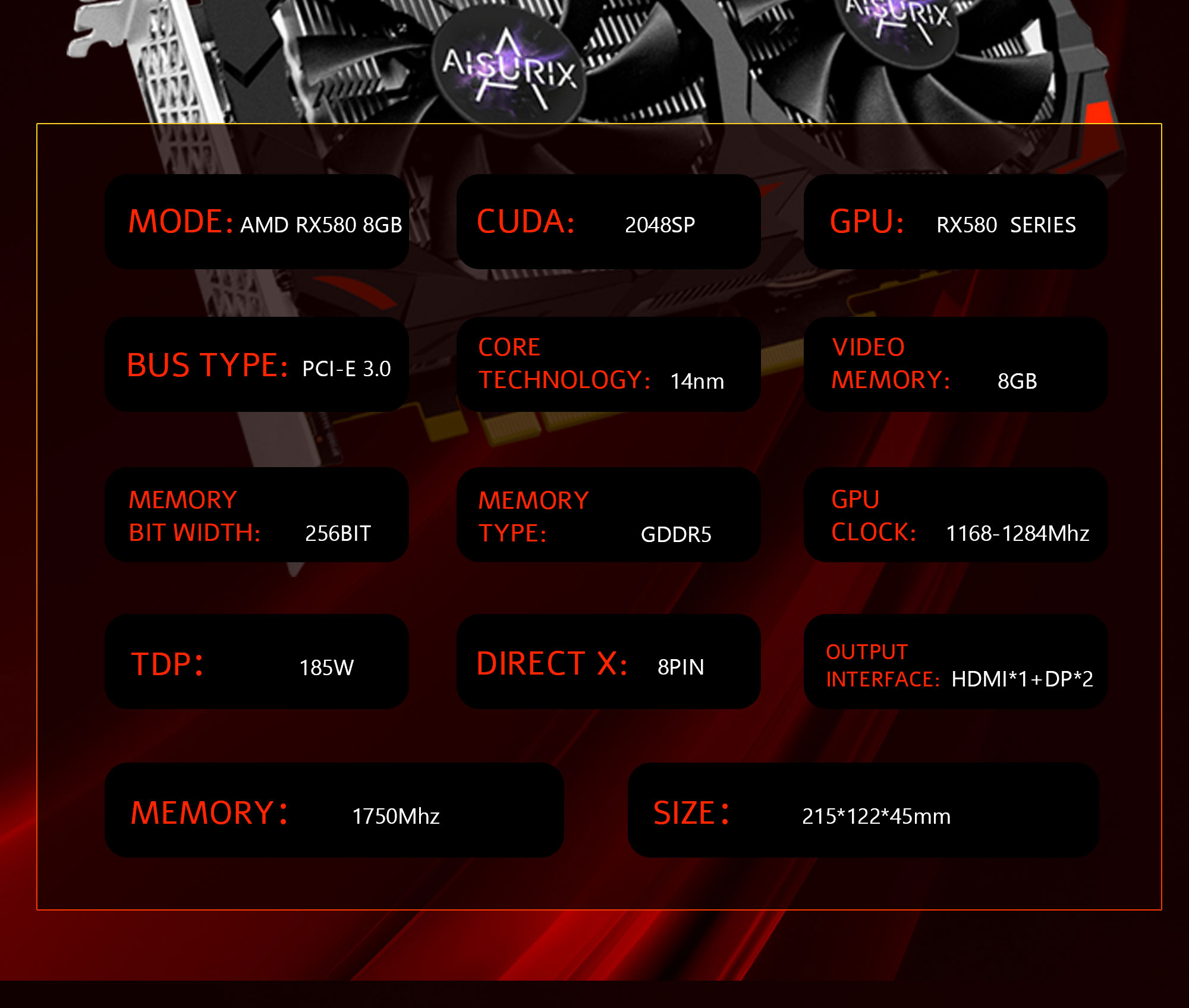 AISURIX Brand New Graphics Card RX 580 8GB AMD Radeon Computer GPU ...