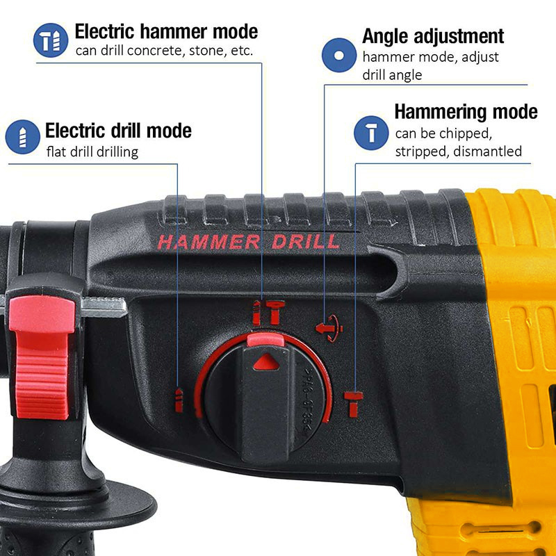 KEELAT 3 Mode Cordless Rotary Hammer Drill Electric Hammer Impact Drill ...