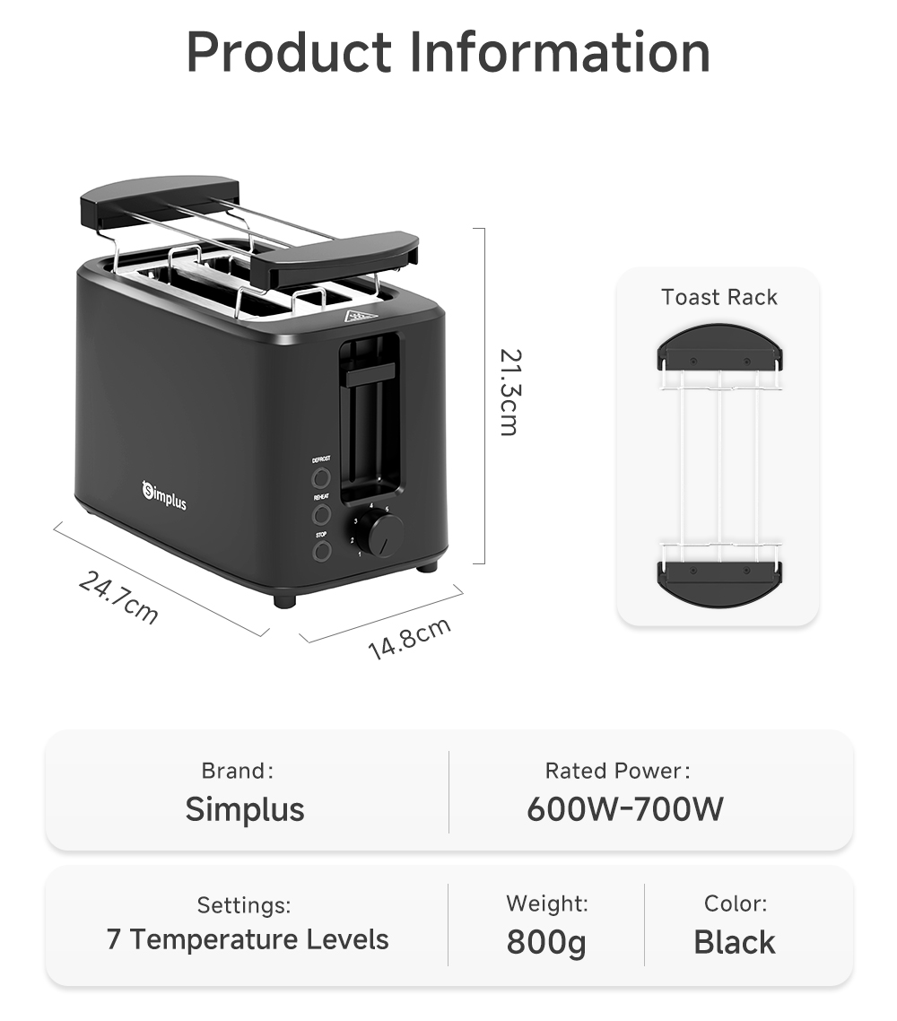 Simplus Multifunctional Toaster |700W| 7-Level Toasting Settings | 2 ...