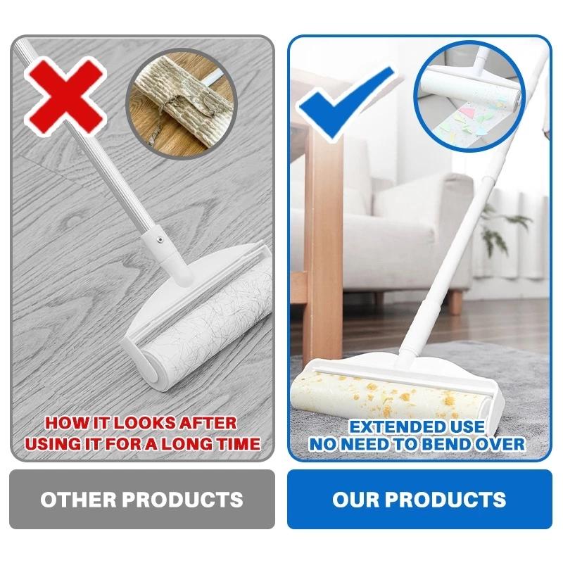 Stick+10 Roll【24CM】Sticky Lint Roller Detachable Rod Floor Long Pole ...