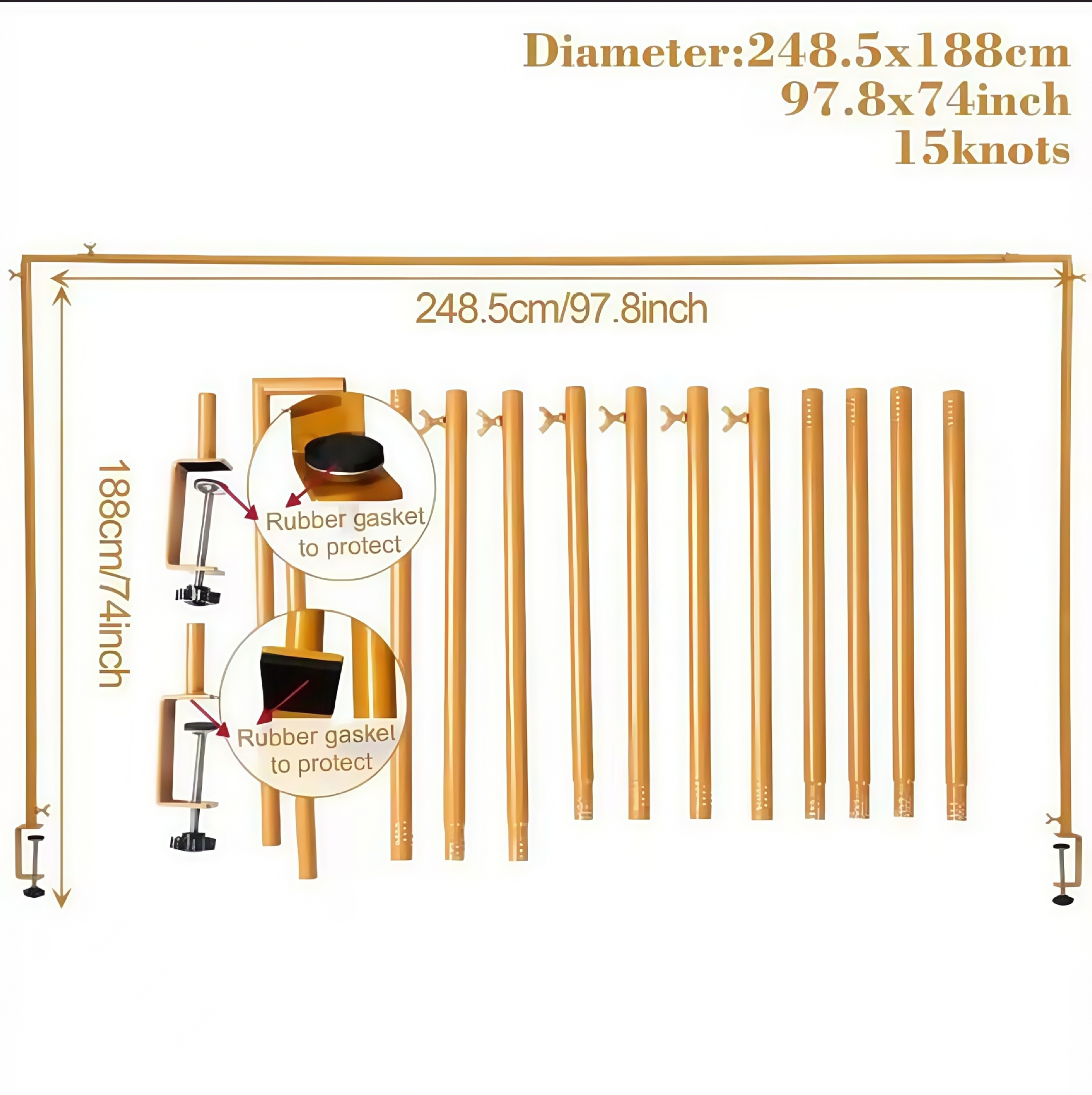 [Ready] 97.8x74Inch Adjustable Table Rod Stand Gold Metal Square Table ...