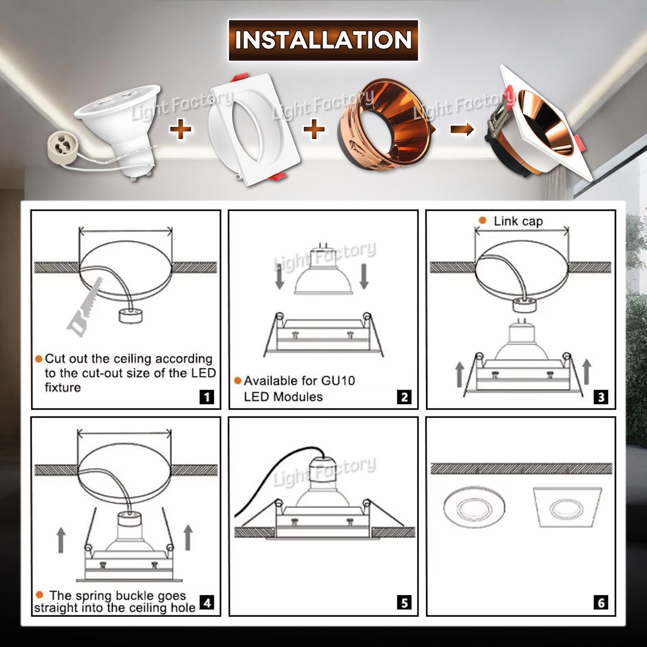 Recess Anti Glare Downlight Eyeball Casing Round / Single & Double ...
