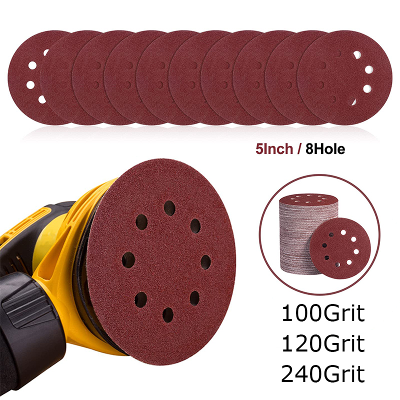 100Pcs/Set 5Inch 125mm Round Sandpaper 8 Holes Disk Sand Sheets Grit 80 ...