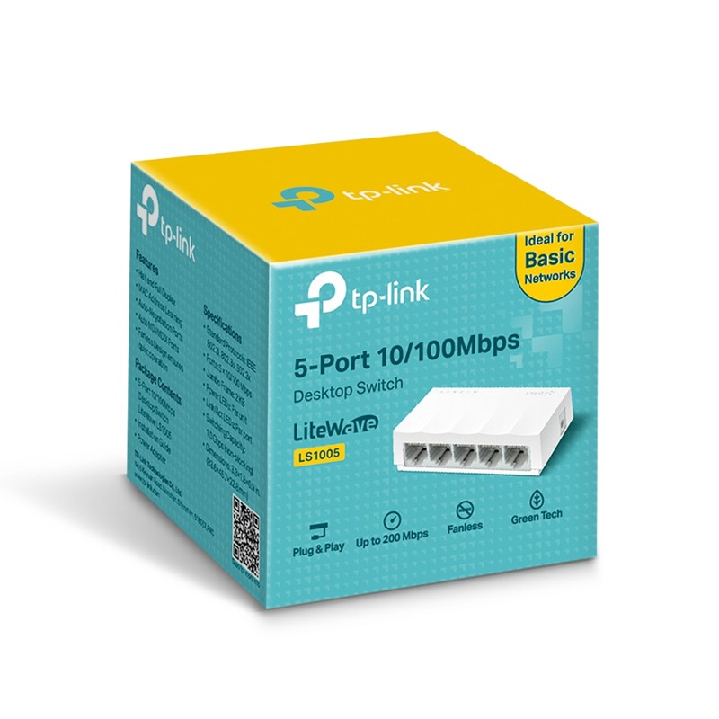 TP-Link LS1005 Network Switch – 5-Port 10/100Mbps RJ45 LAN Hub with ...