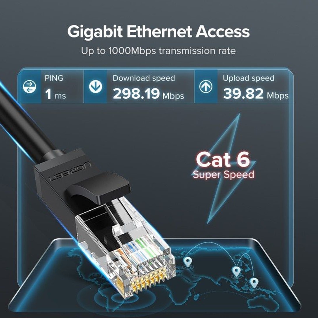UGREEN CAT 6 U/UTP LAN PURE COPPPER PLATED WITH GOLD CABLE 2M (RED) UG