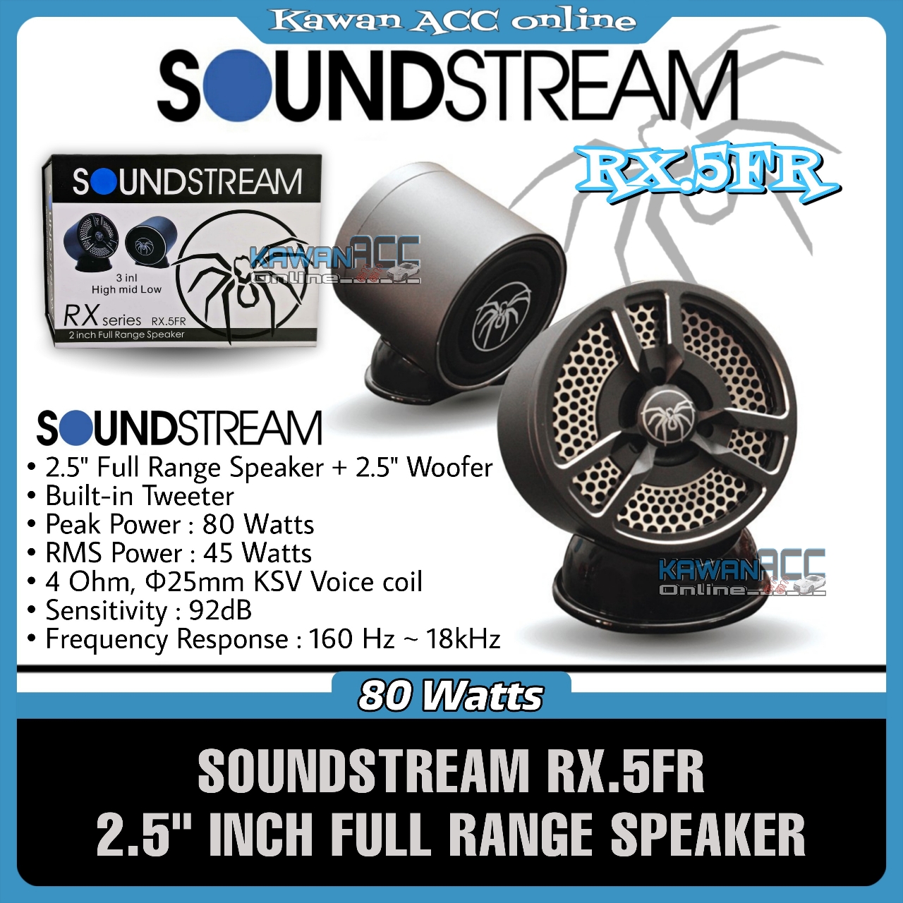 SOUNDSTREAM 2.5'' Full Range 3-Way Speaker Built-in Tweeter With Bass ...