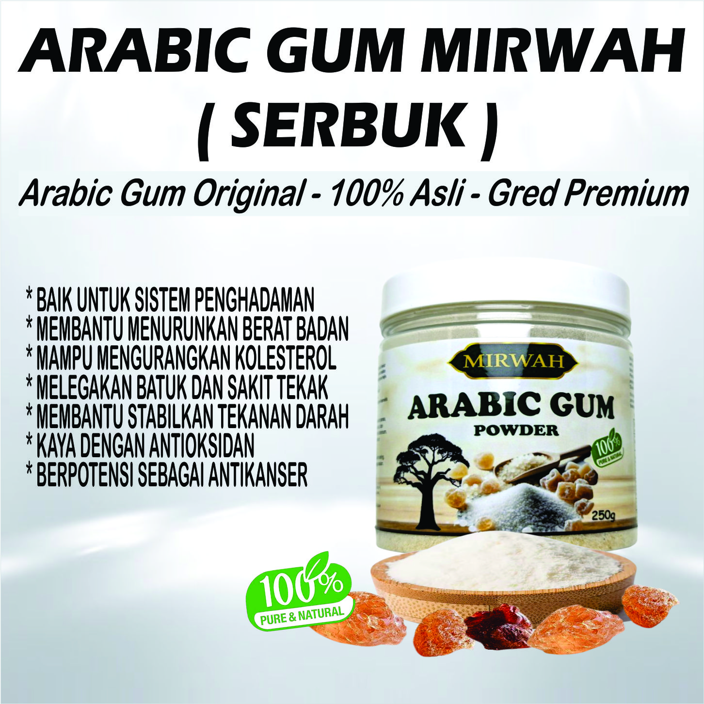 ARABIC GUM ASLI SERBUK ACACIA POWDER ORIGINAL KUALITI PREMIUM MUDAH ...