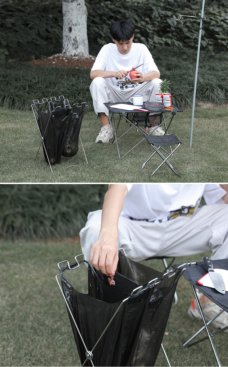 Outdoor Portable Garbage Rack Camping Trash Bag Holder Stand Iron ...
