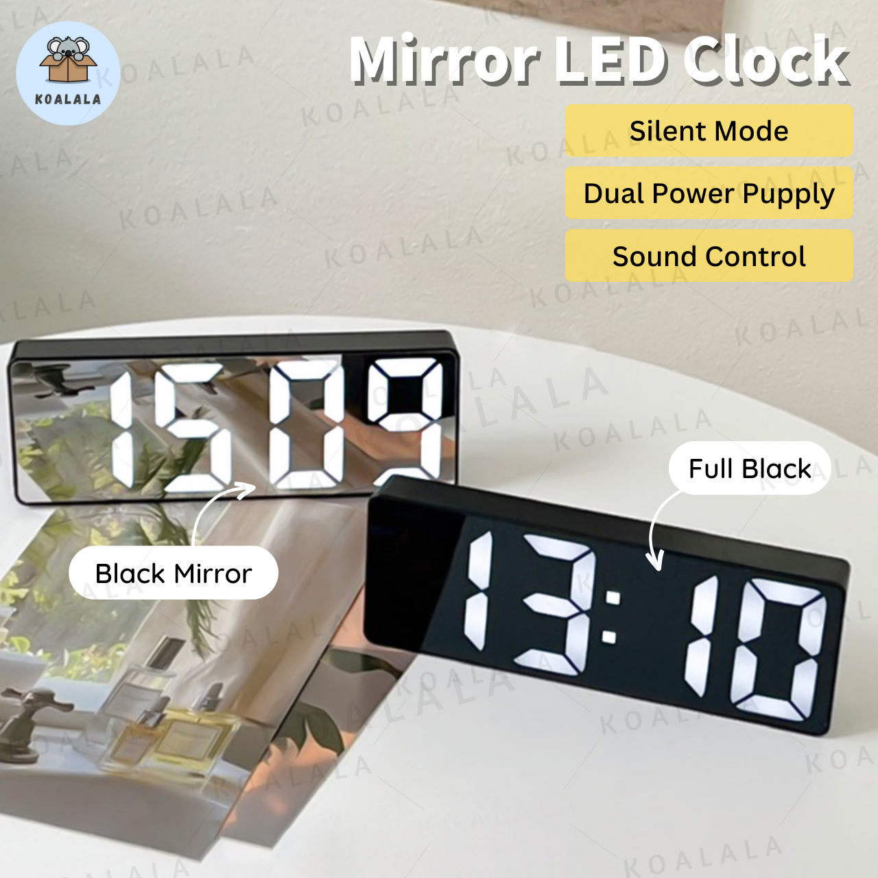 Sound Control Mirror LED Digital Clock Table Alarm Clock LED Digital ...