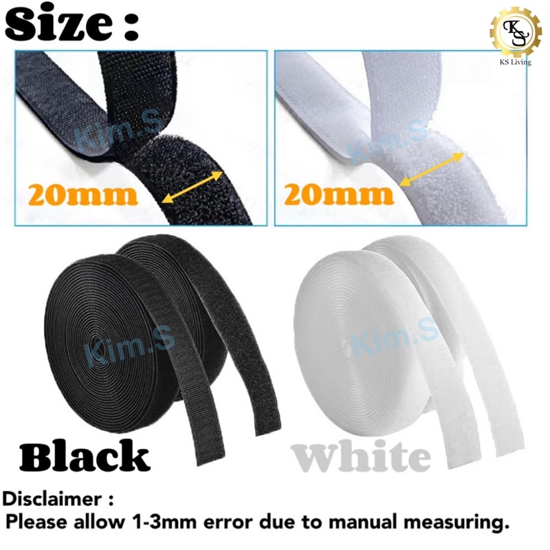 Kim.S [NO GLUE] 20mm Black White Hook & Loop Magic Tape Fastener ...