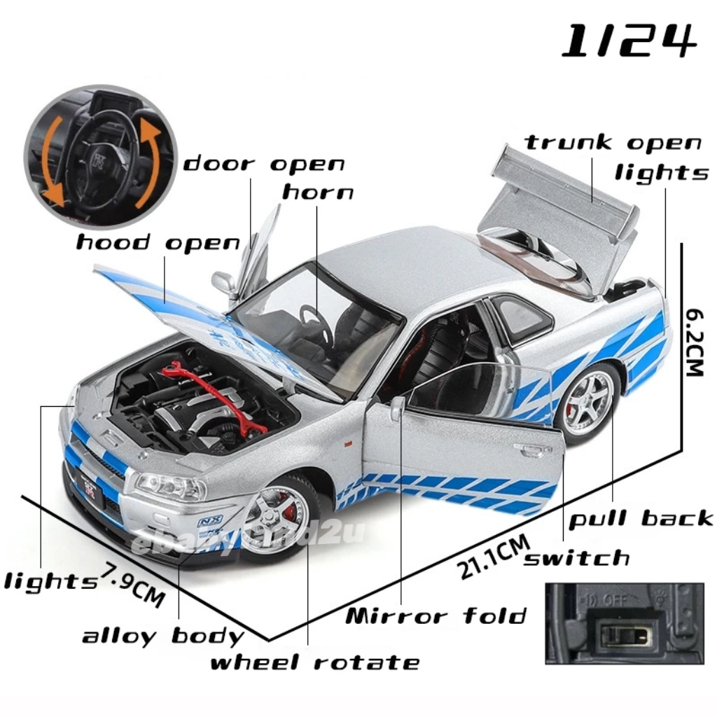 Die Cast 1:24 GTR R35 LBWK GTR R34 Spoon NSX Miata AE86 Vehicle Models ...
