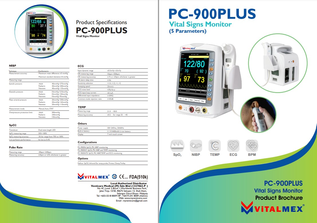 VITAL SIGN MONITOR PC-900 PLUS (NIBP, SpO2, ECG, Pulse Rate ...