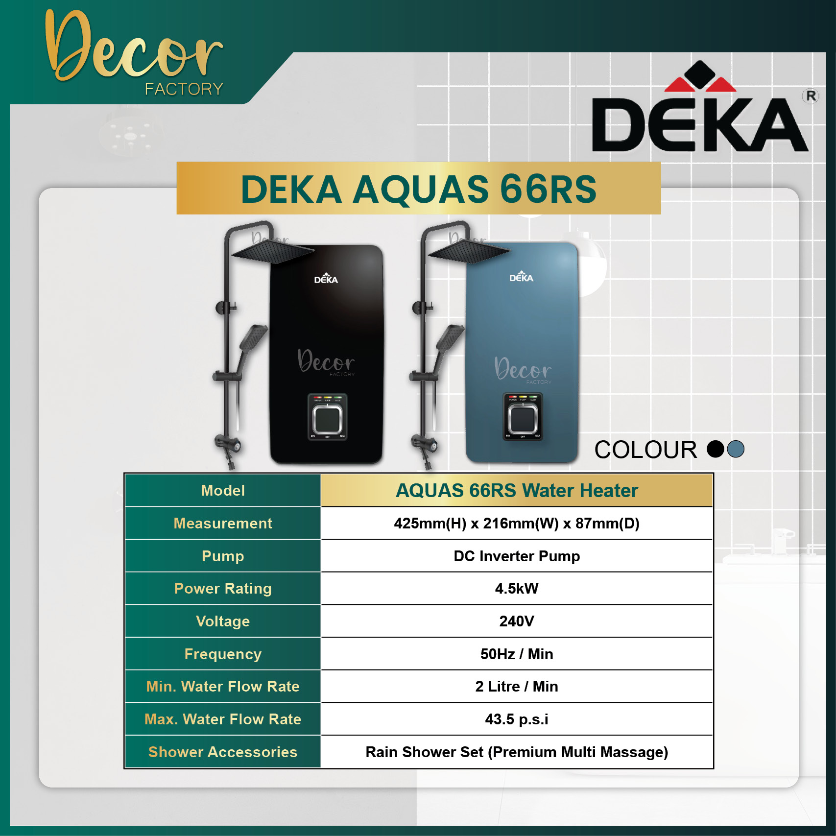 DEKA AQUAS 66P l DEKA AQUAS 66RS DEKA Aquas Series Water Heater With ...