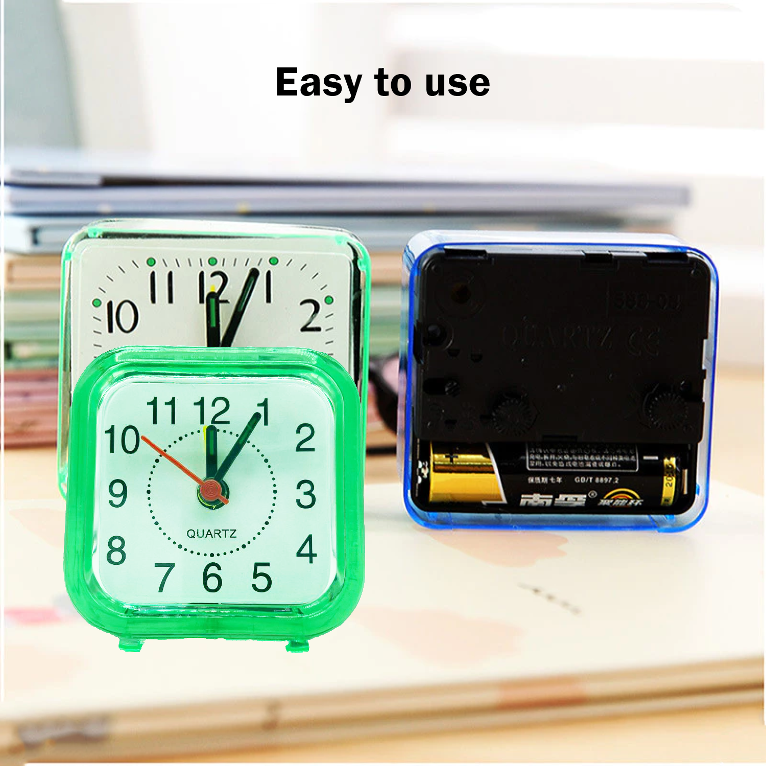 Alarm Clock Square Portable Plastic Table Clock Battery Operated Bed ...