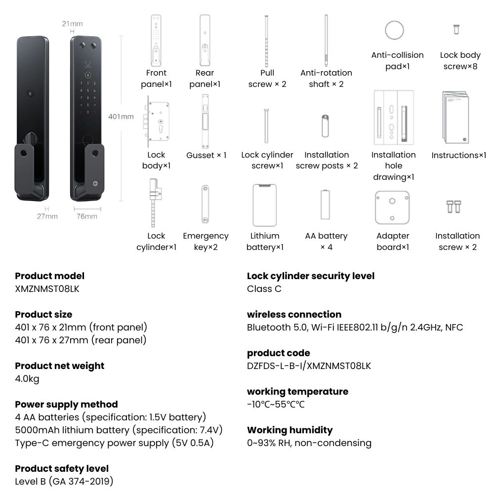 Xiaomi Smart Door Lock 2 Face Recognition Edition Ai 3D Face ID Unlock ...