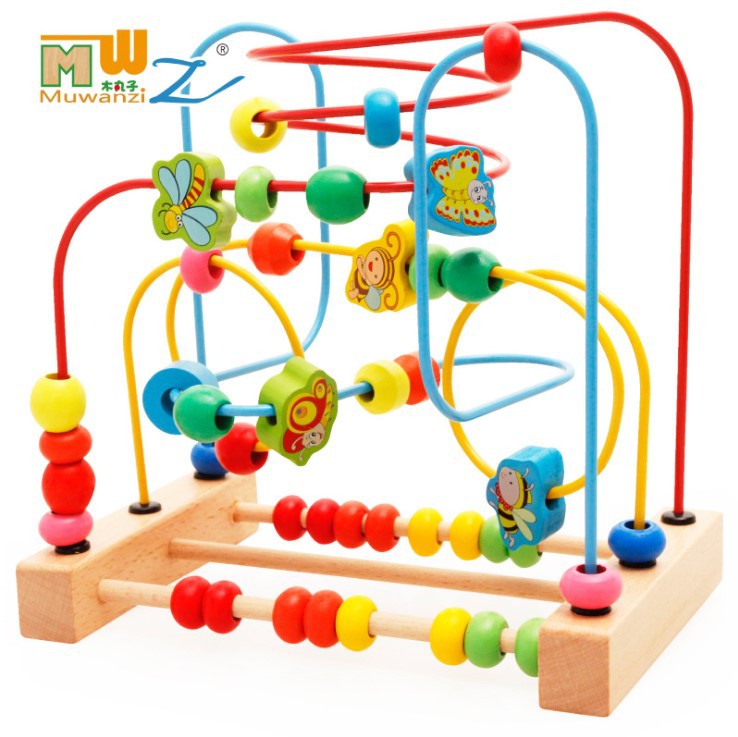 Montessori Wooden Bead Maze Stringing Toy Puzzle Abacus Coaster Animal ...