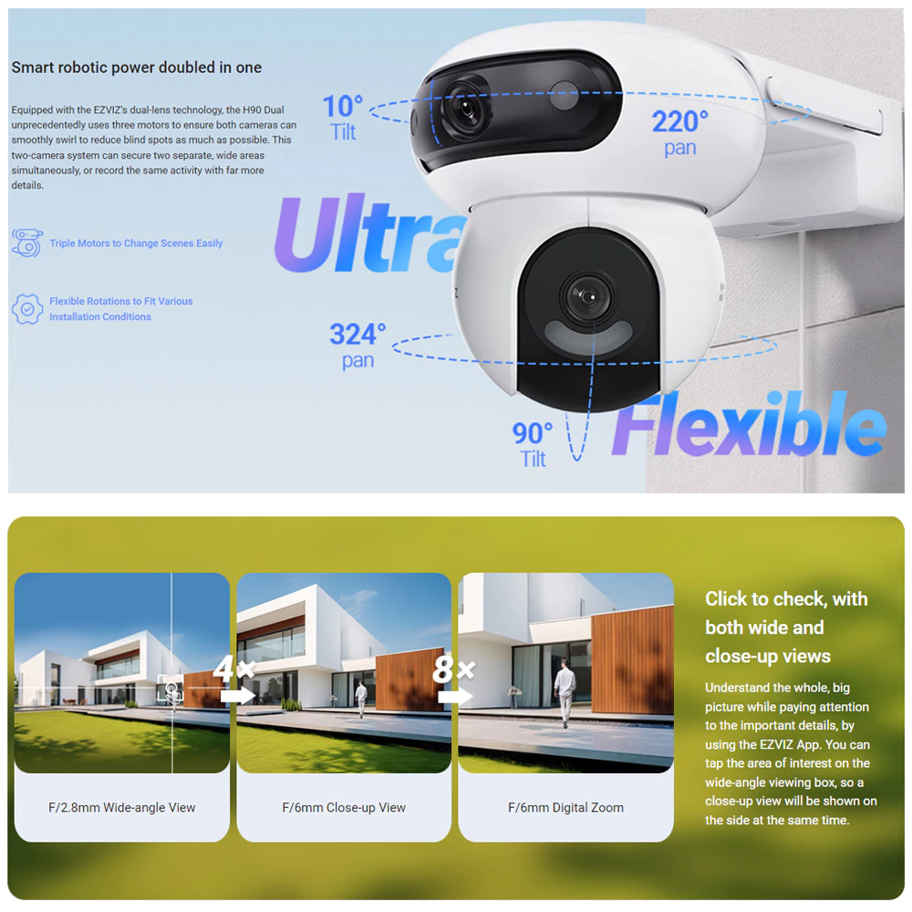 Ezviz H90 /C90 Dual Lens 4MP+ 4MP Dual Rotation PanTilt Two Way Color ...