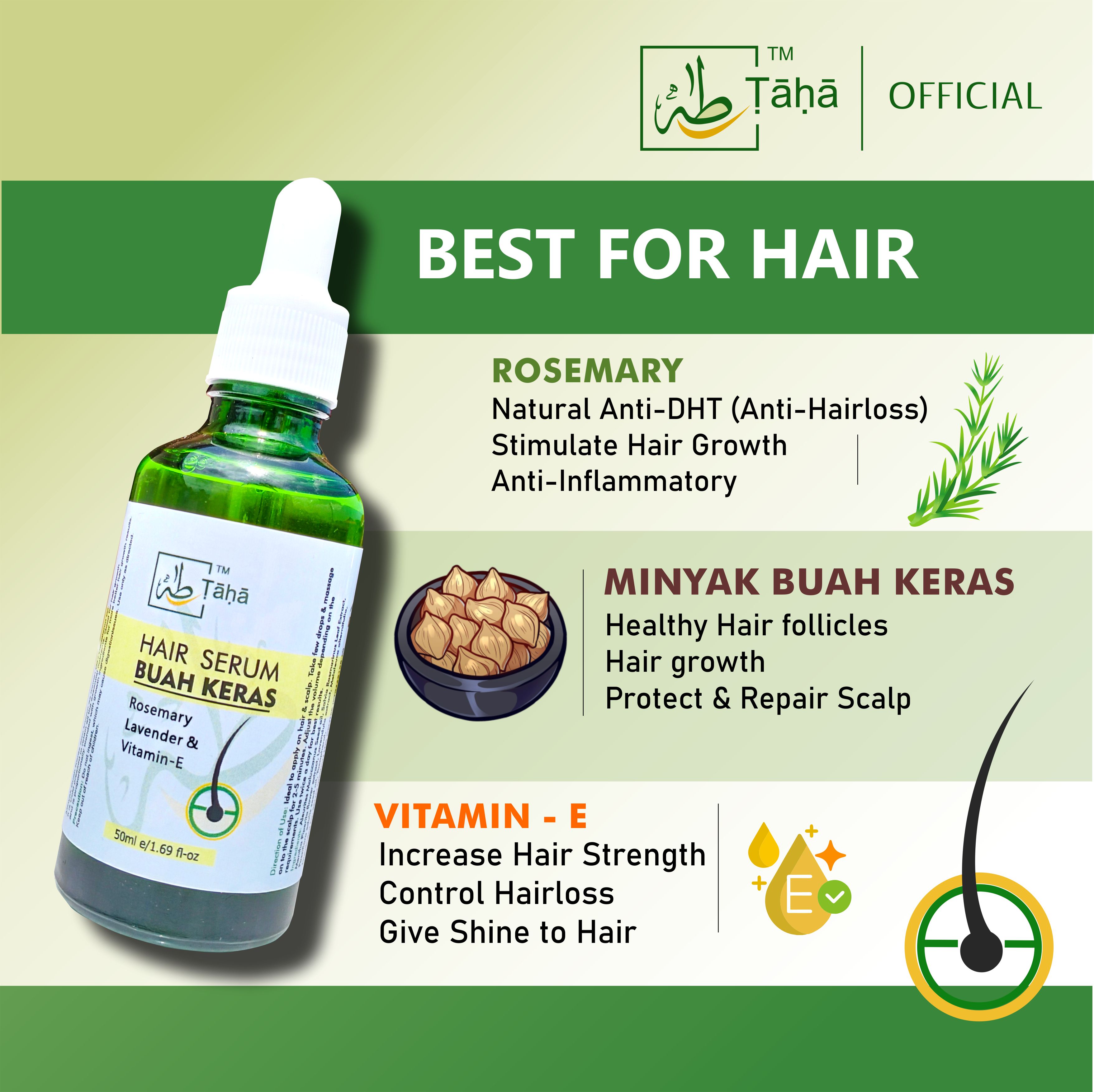 TAHA HAIR SERUM BUAH KERAS/ KEMIRI WITH ROSEMARY, RAWAT GUGUR, MEMBAIKI ...