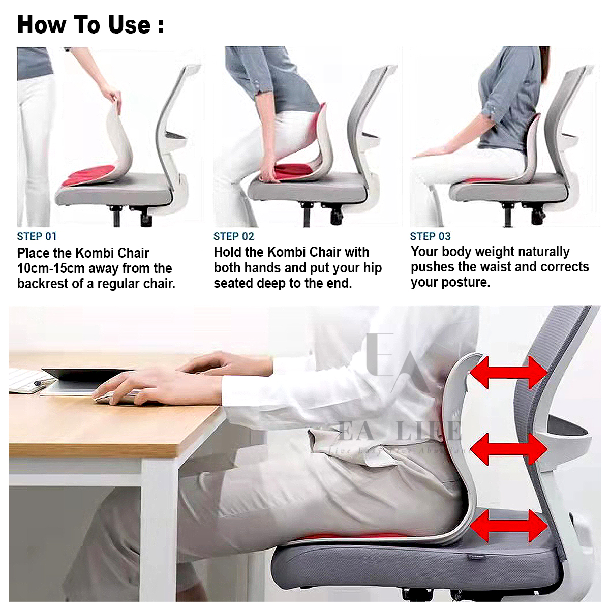 【WIDE】 KOREA Combi Chair Ergonomic Posture Chair Back Support Office ...