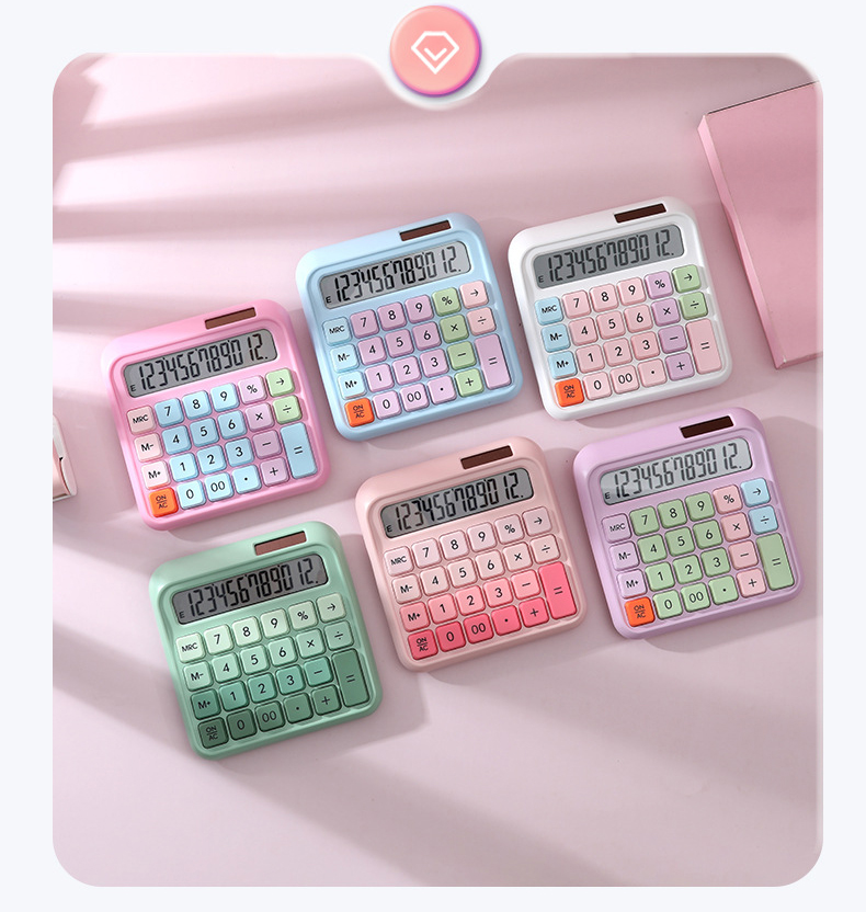 12 Digits Solar Calculator Colorful Large Display School Office