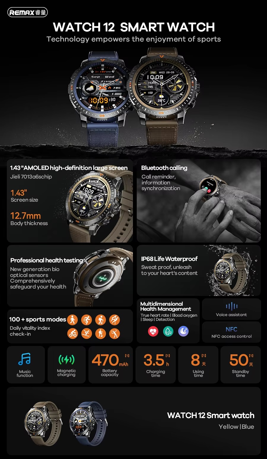 REMAX WATCH 12 IP68 1.43