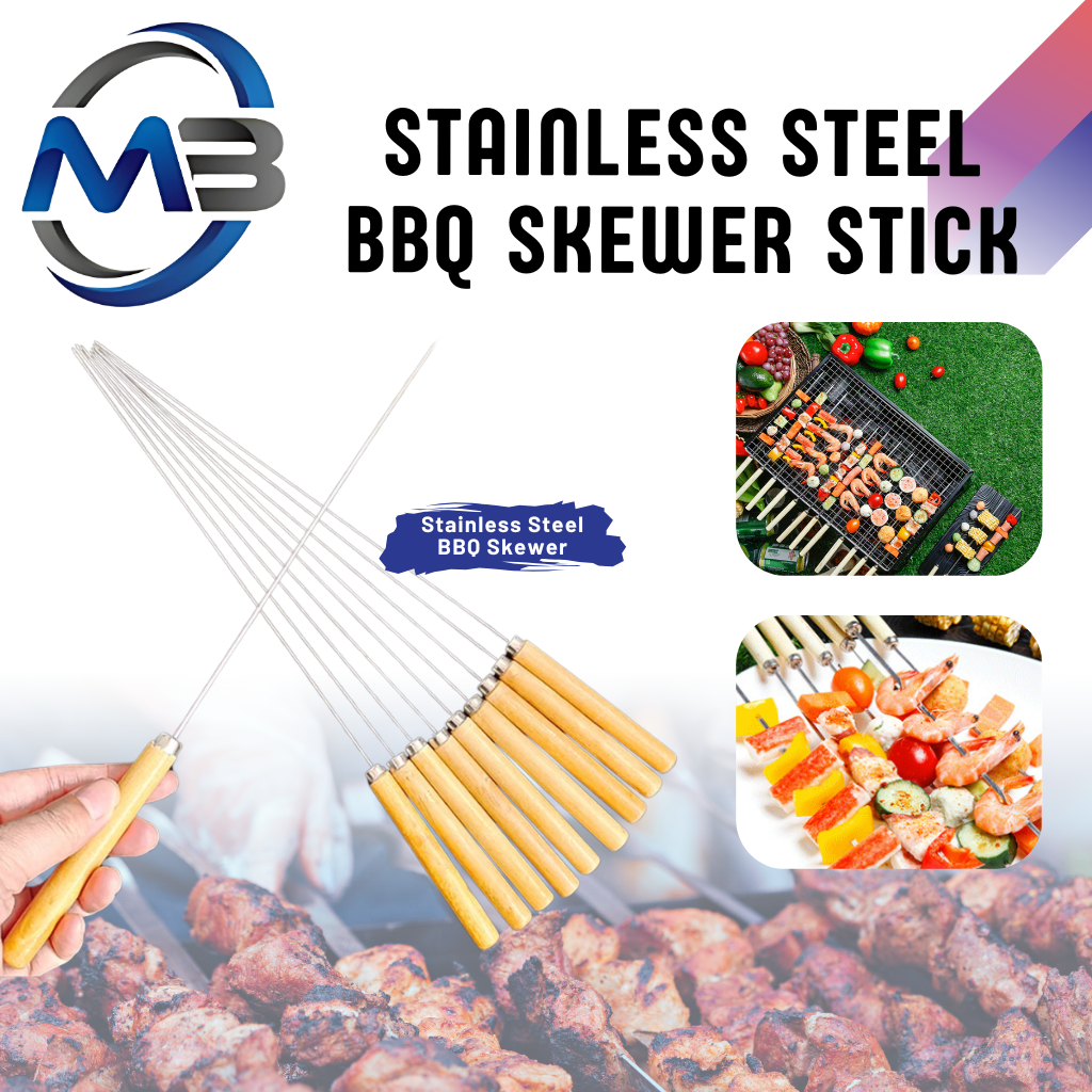 BBQ Skewer Stick Reusable Barbecue Skewer Stainless Steel Grilling ...