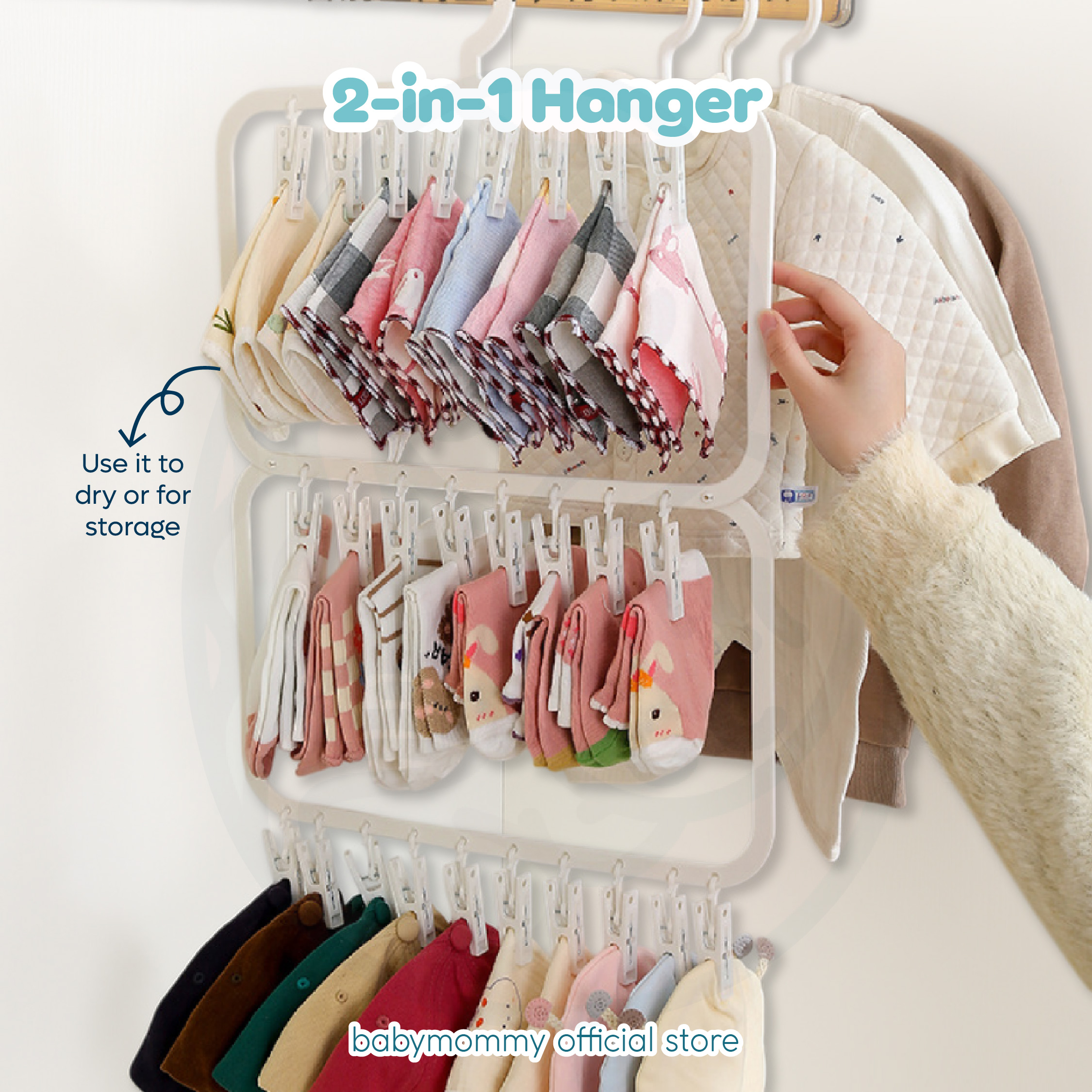 Babymommy👶Baby Kids Clothes Hanger 3 Tier Drying Rack Wardrobe Socks ...