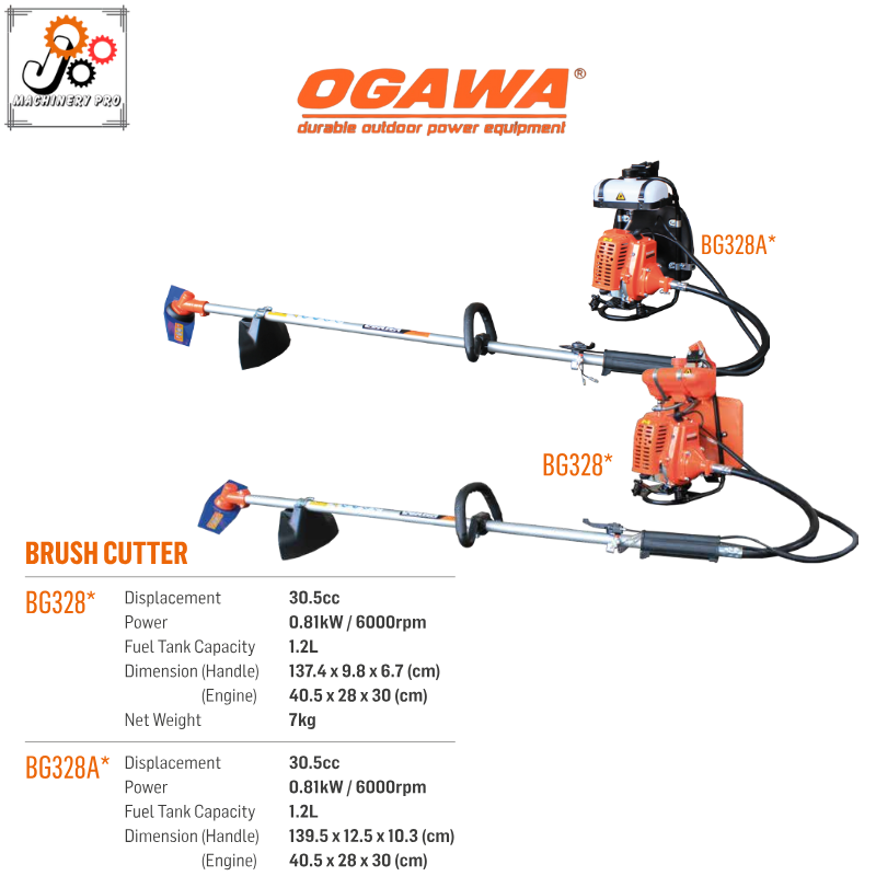 OGAWA BG328/BG328A 2-Stroke 30.5cc Backpack Grass Brush Cutter Trimmer ...