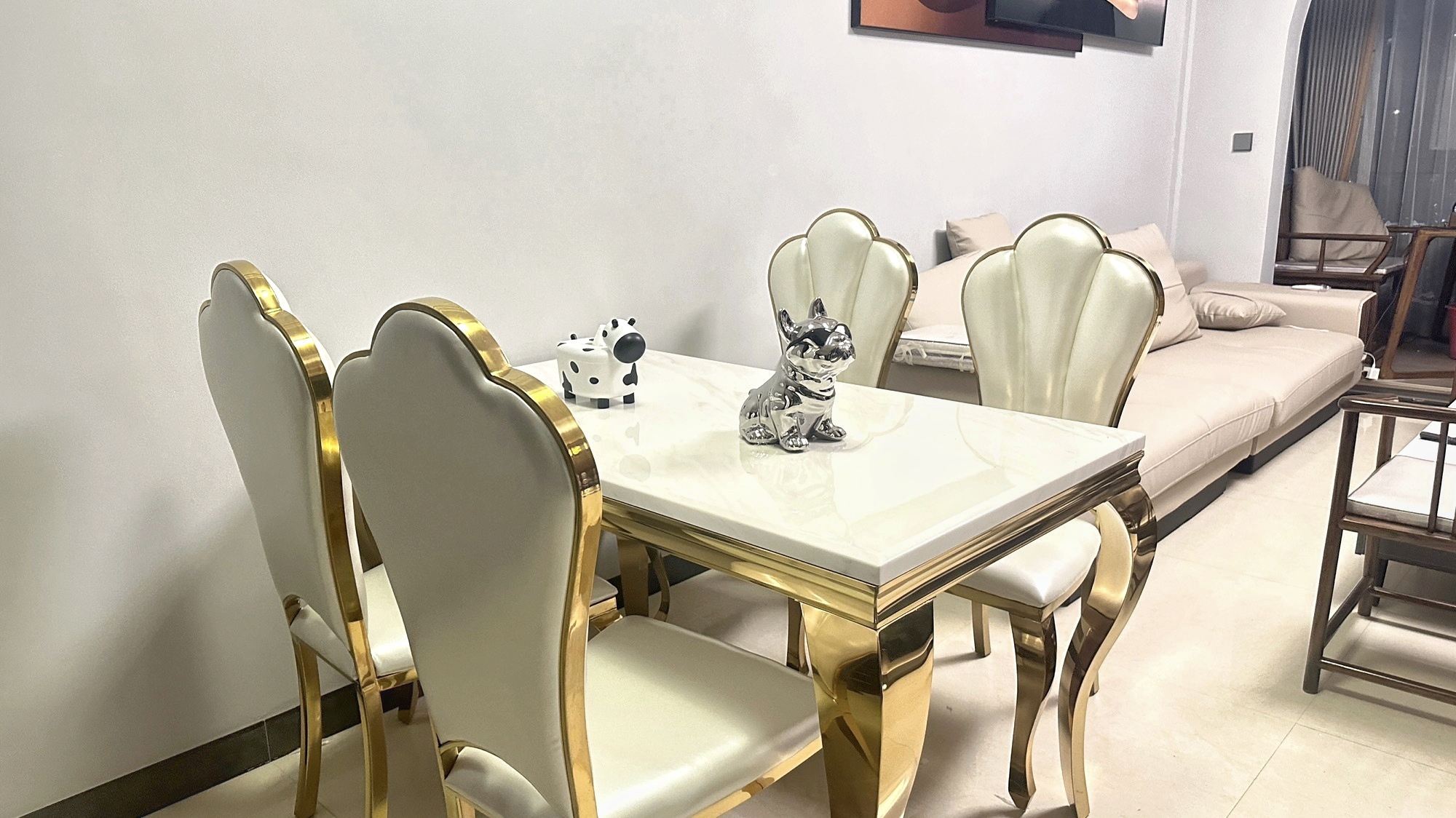 Light Luxury Marble Dining Table Set Rectangular Dining Table Stainless ...