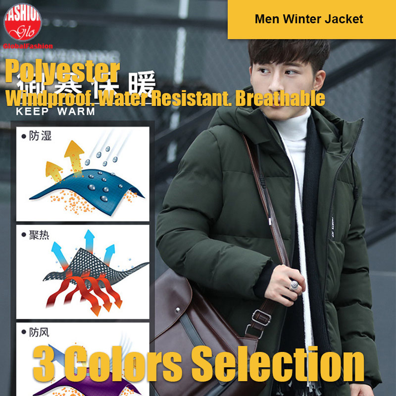 Winter Jacket Men Baju Sejuk Lelaki Tebal Hooded Windbreaker