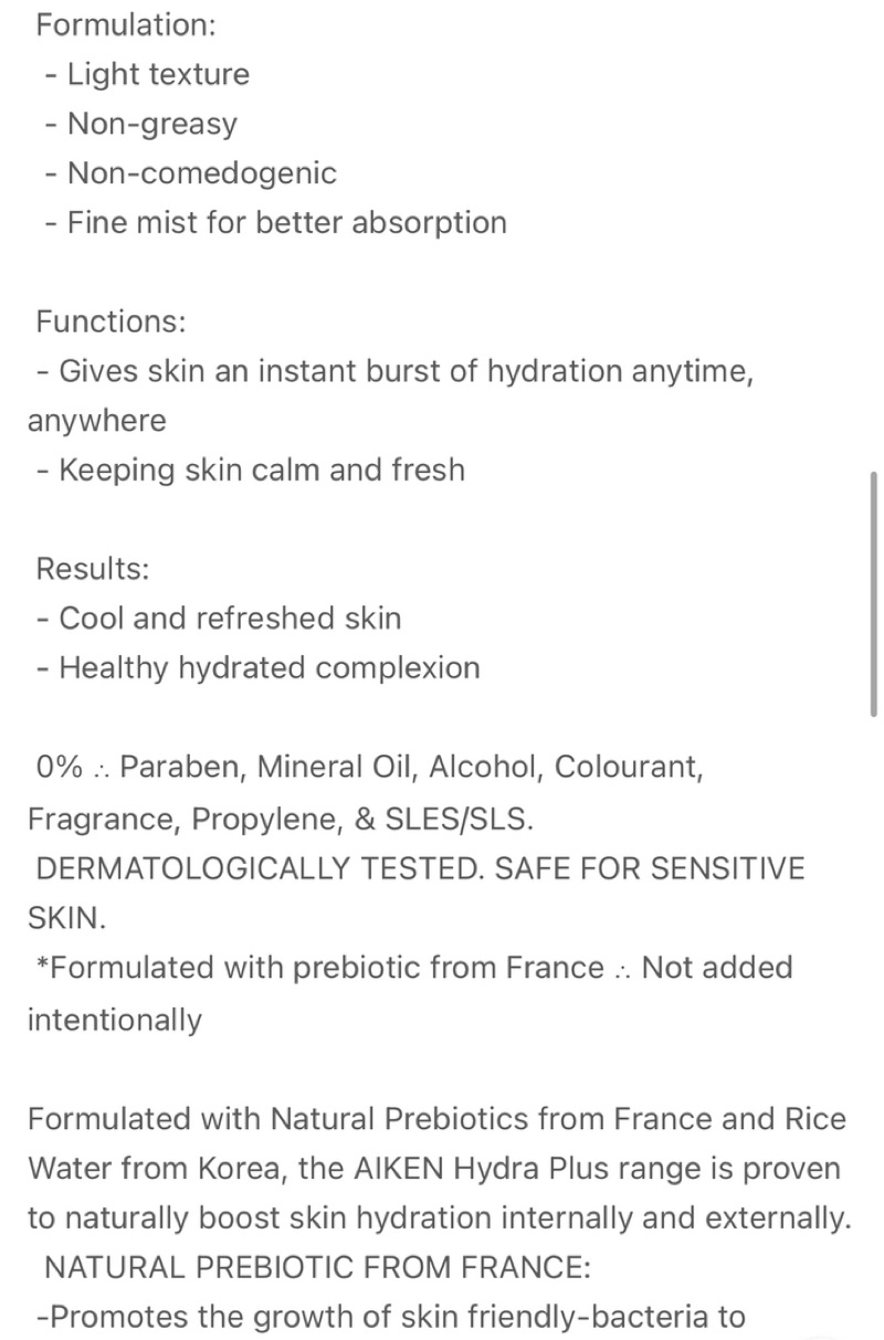Aiken Prebiotic Face Mist Hydra Plus With Rice Water 100ml | Shopee ...