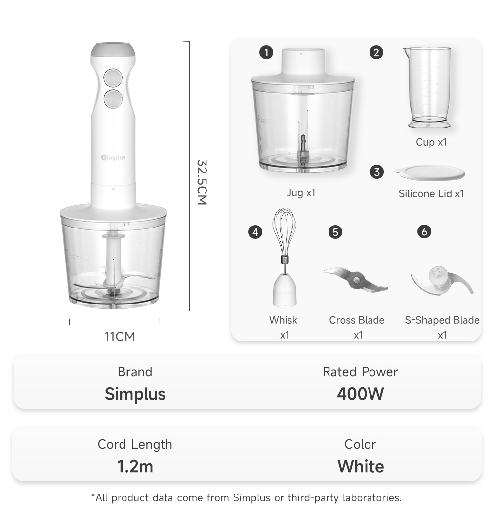 Simplus 4-In-1 Handheld Immersion Blender | Dual Large Jugs | Stainless ...
