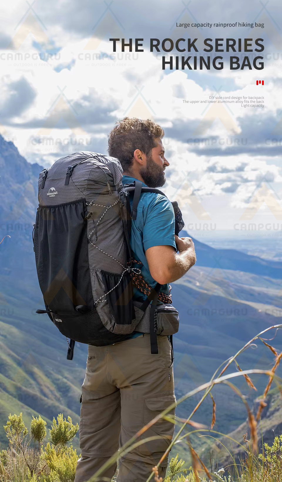 Naturehike 60+5L Rock Hiking Backpack Polymer Fabric with Rain Cover ...