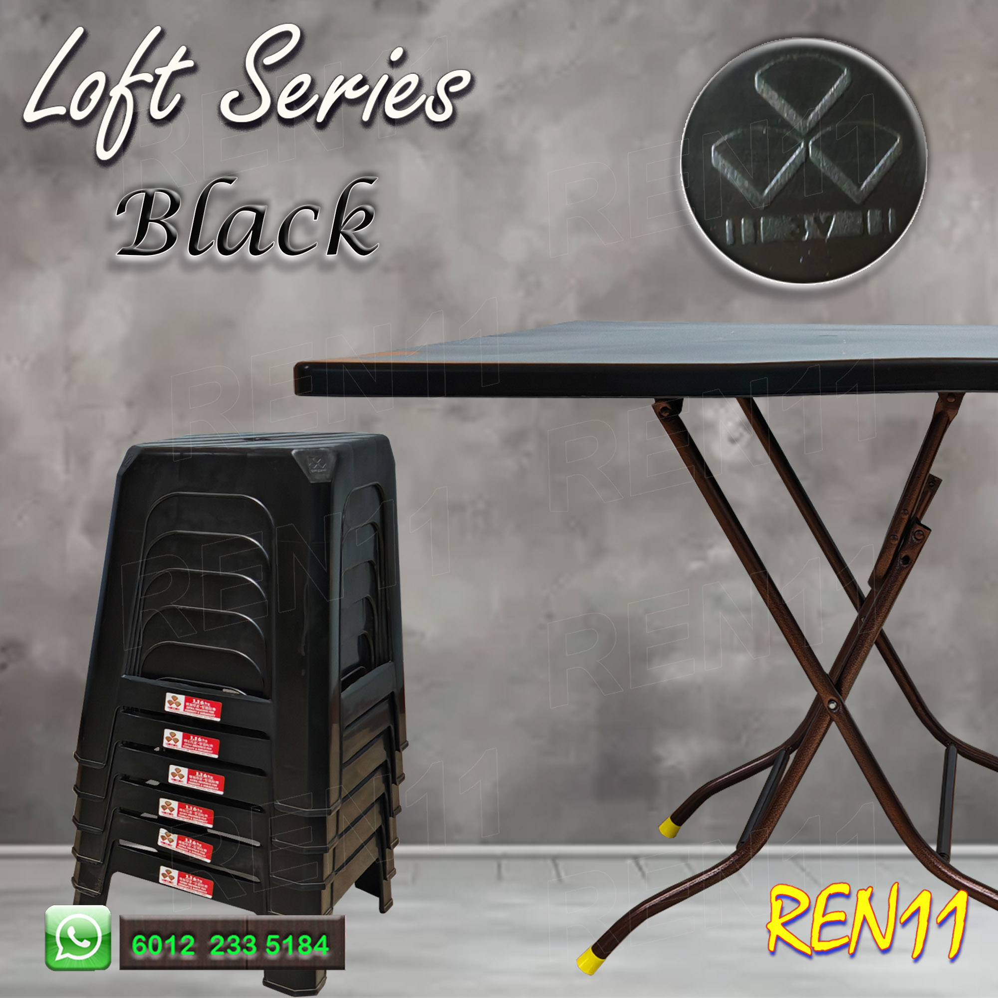 Black 3V Square Foldable Plastic Table - Grad A Original with Logo ...