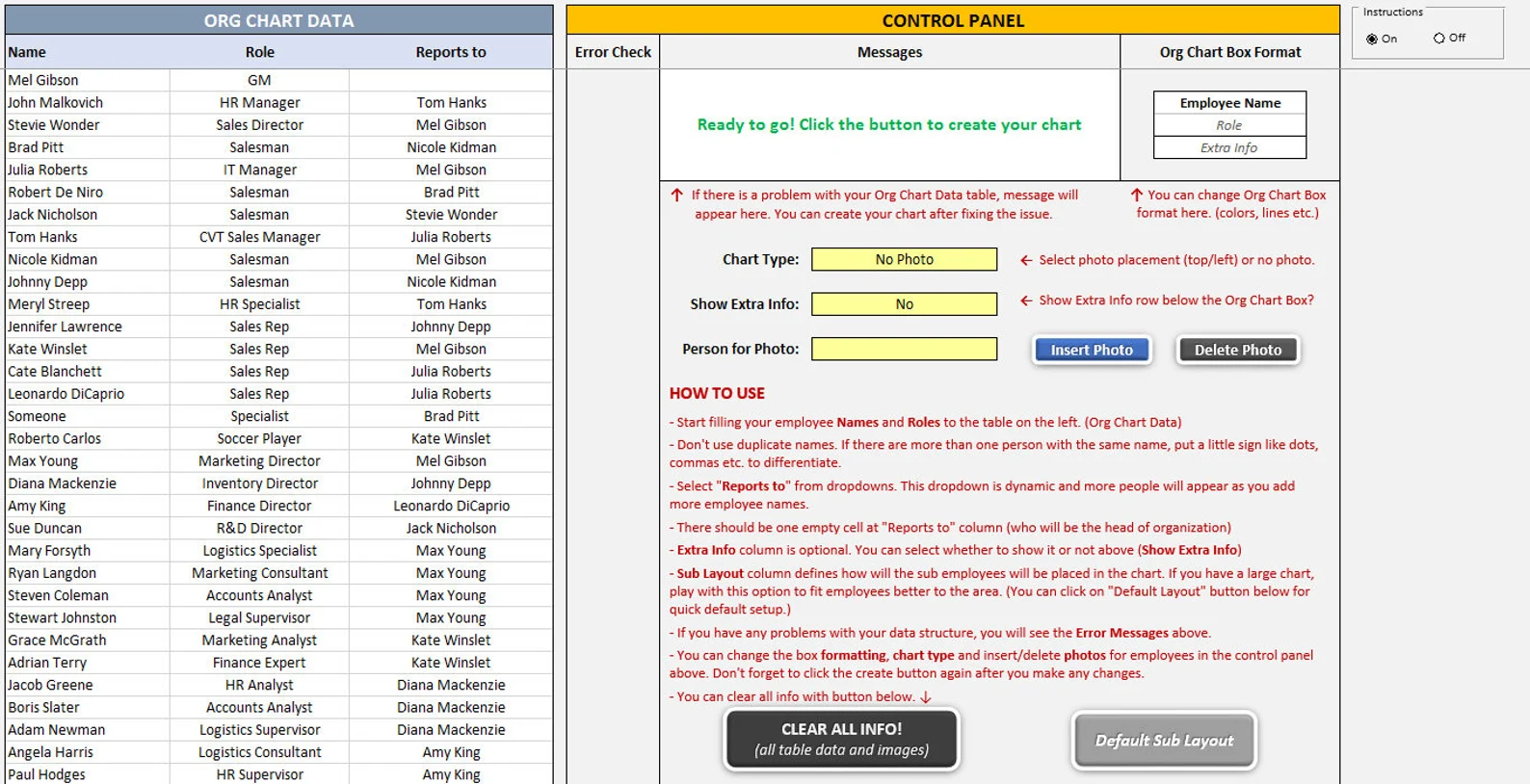 Automatic Organizational Chart Maker Excel Org Chart Template with ...