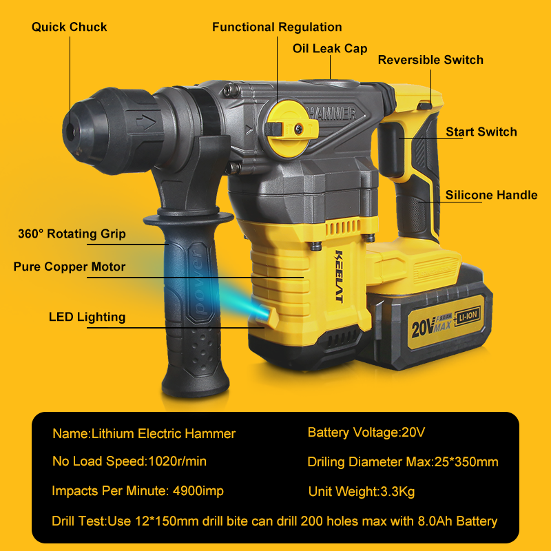 KEELAT KPRO 28MM Hammer Drill Cordless Rotary Impact Drill Brushless ...