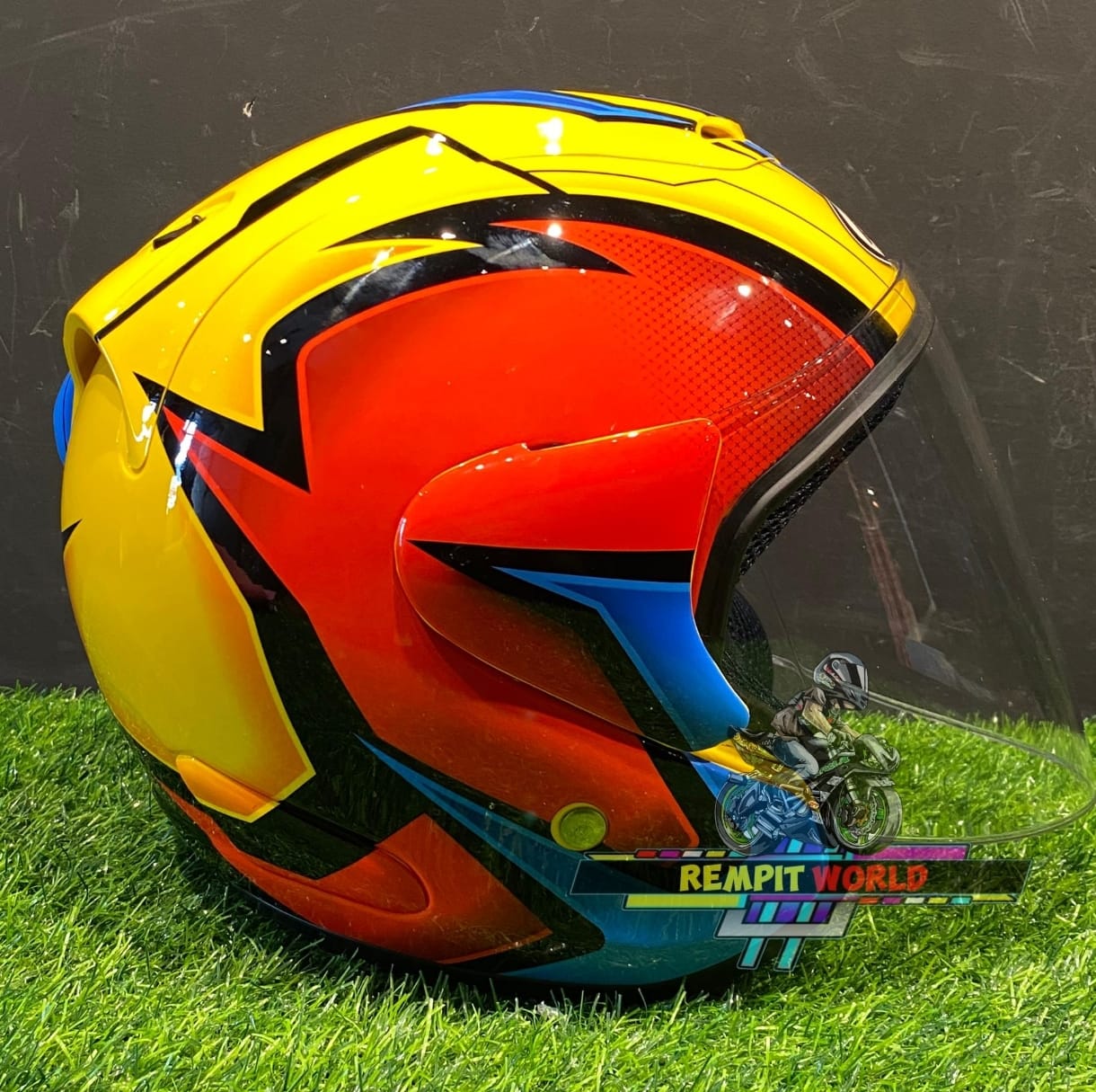 HELMET ARC RITZ FLASH YELLOW RED 100%ORIGINAL ARC MALAYSIA VISOR GOLD ...