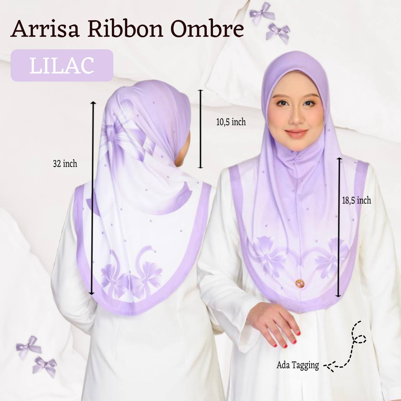 mariyam2020 TUDUNG INSTANT ARRISA RIBBON Matterial Mosscrepe Awning ...