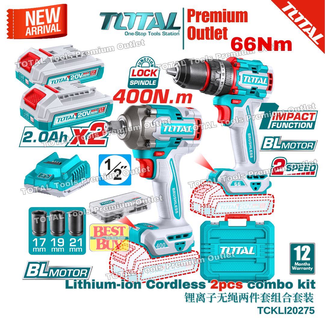 TOTAL Tools P20s 20V series 2 in 1 pcs Brushless motor Cordless Impact ...