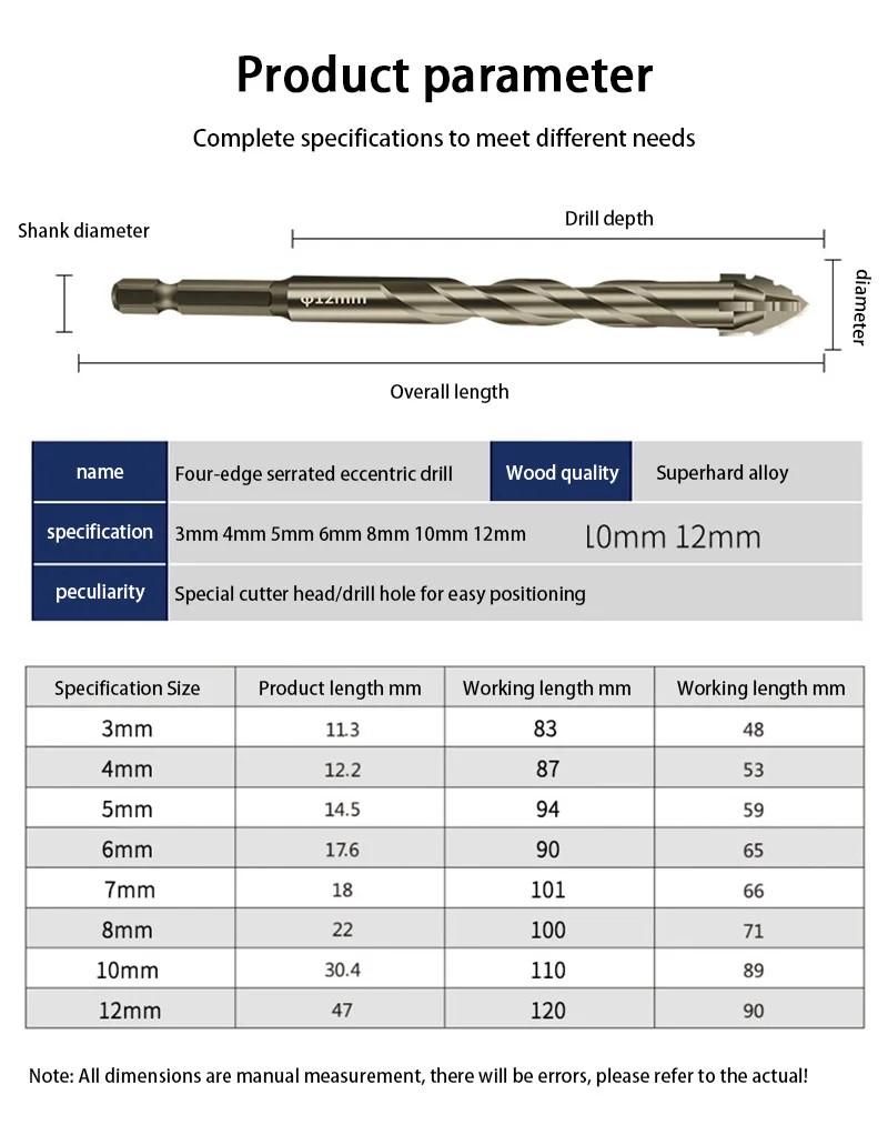 Four-edged serrated eccentric drill bit for ceramic tile drilling and ...