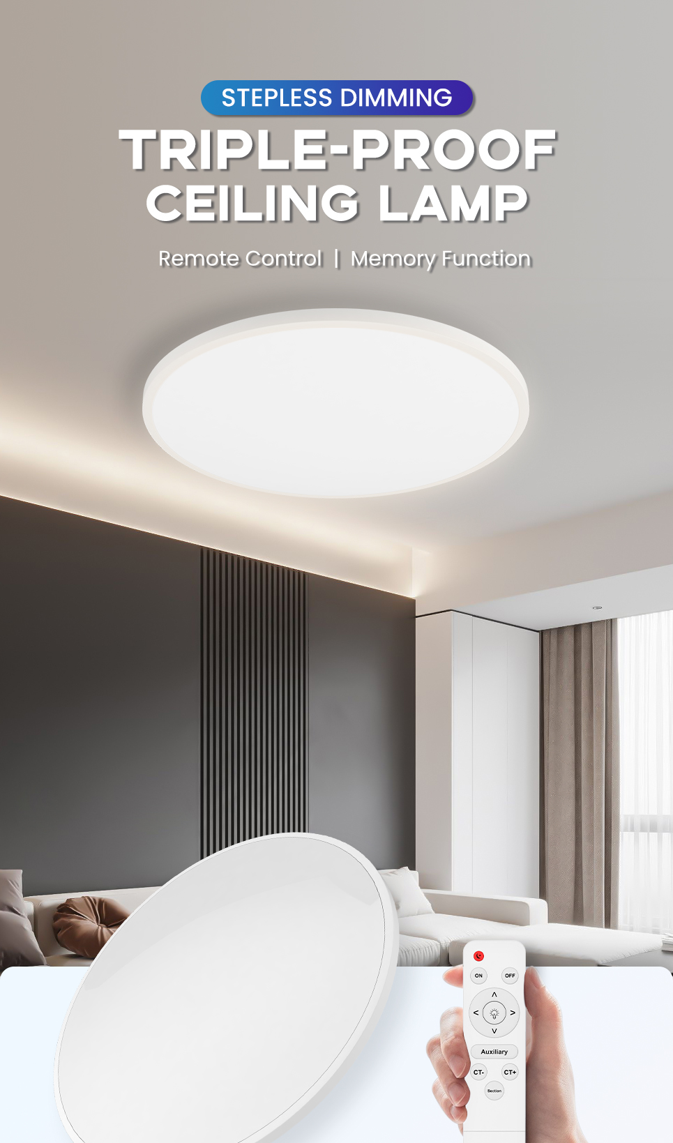 HAN RIVER LED Ceiling Light with Remote Control(36W,48W/3 Color Change ...