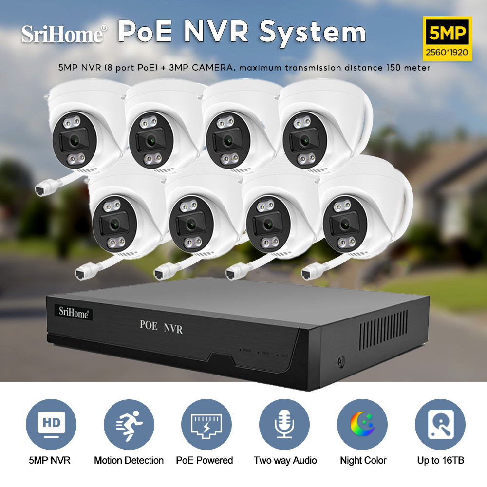 (3MP) SriHome PoE NVR (8x PoE port) + 8x PoE Dome Camera 3MP Network ...