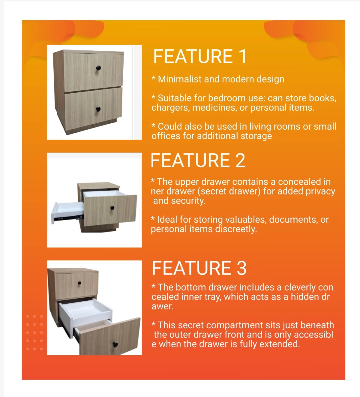 *Pre-order* Bed side 2 drawer with 2 hidden drawer & 1 internal secrect ...