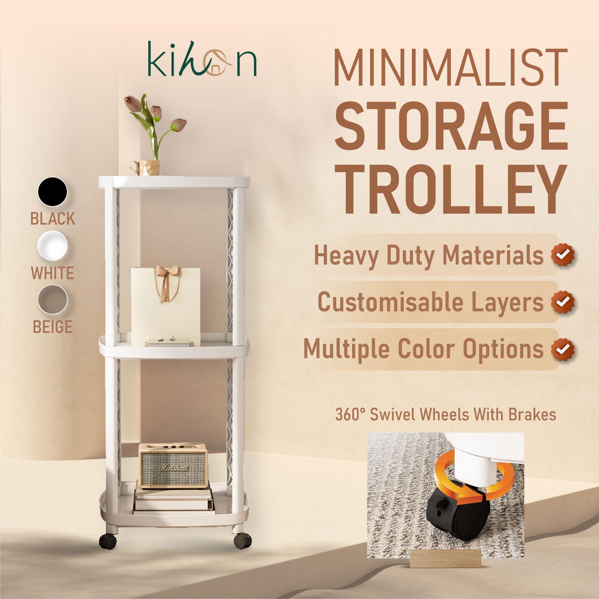 Multi-Level Trolley Rack with Wheels Moveable Minimalist Kitchen ...