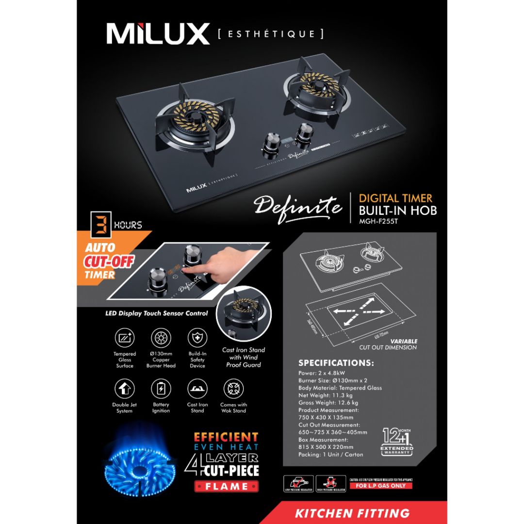 Milux Dapur Gas Tanam Panel Sentuhan Digital Built In Hob Gas Cooker ...