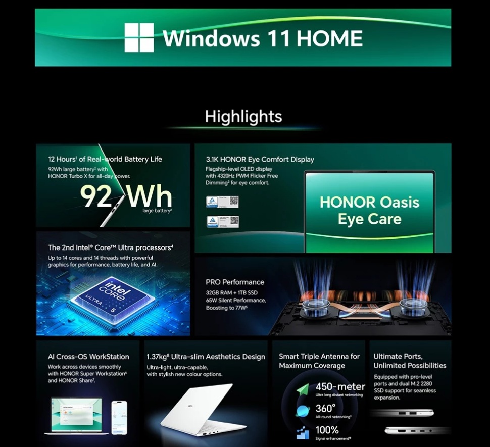 [NEW] HONOR MagicBook Pro 14 (32GB+1TB) Laptop 92Wh Large Battery ...