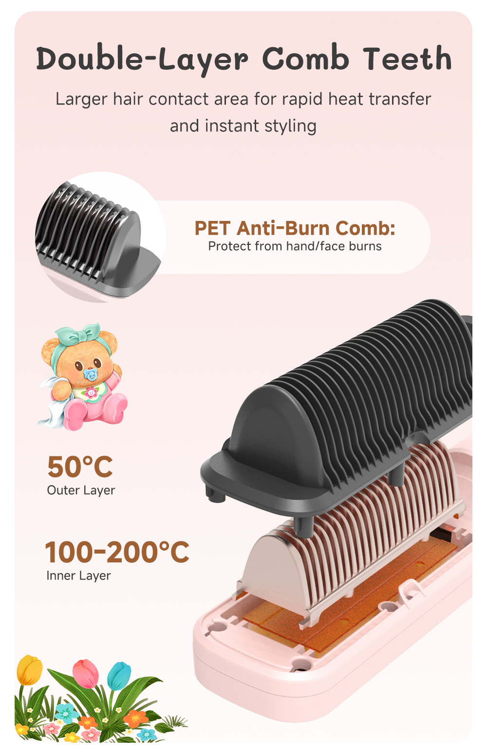 【Simplus×Butterbear】Straight Hair Comb Brush 20 Million Negative Ion ...