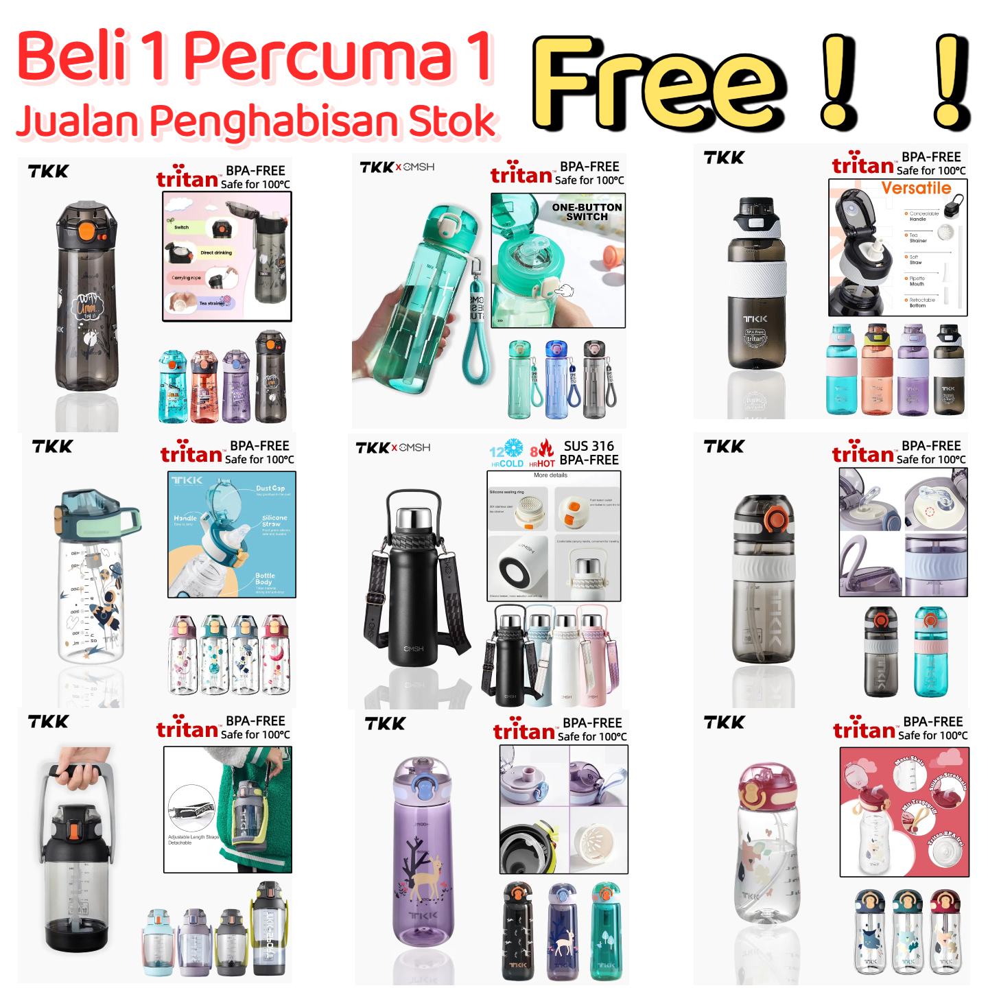 Beli 1 Percuma 1(Stok Habis) kids water bottle for girls bpa free 600ml ...