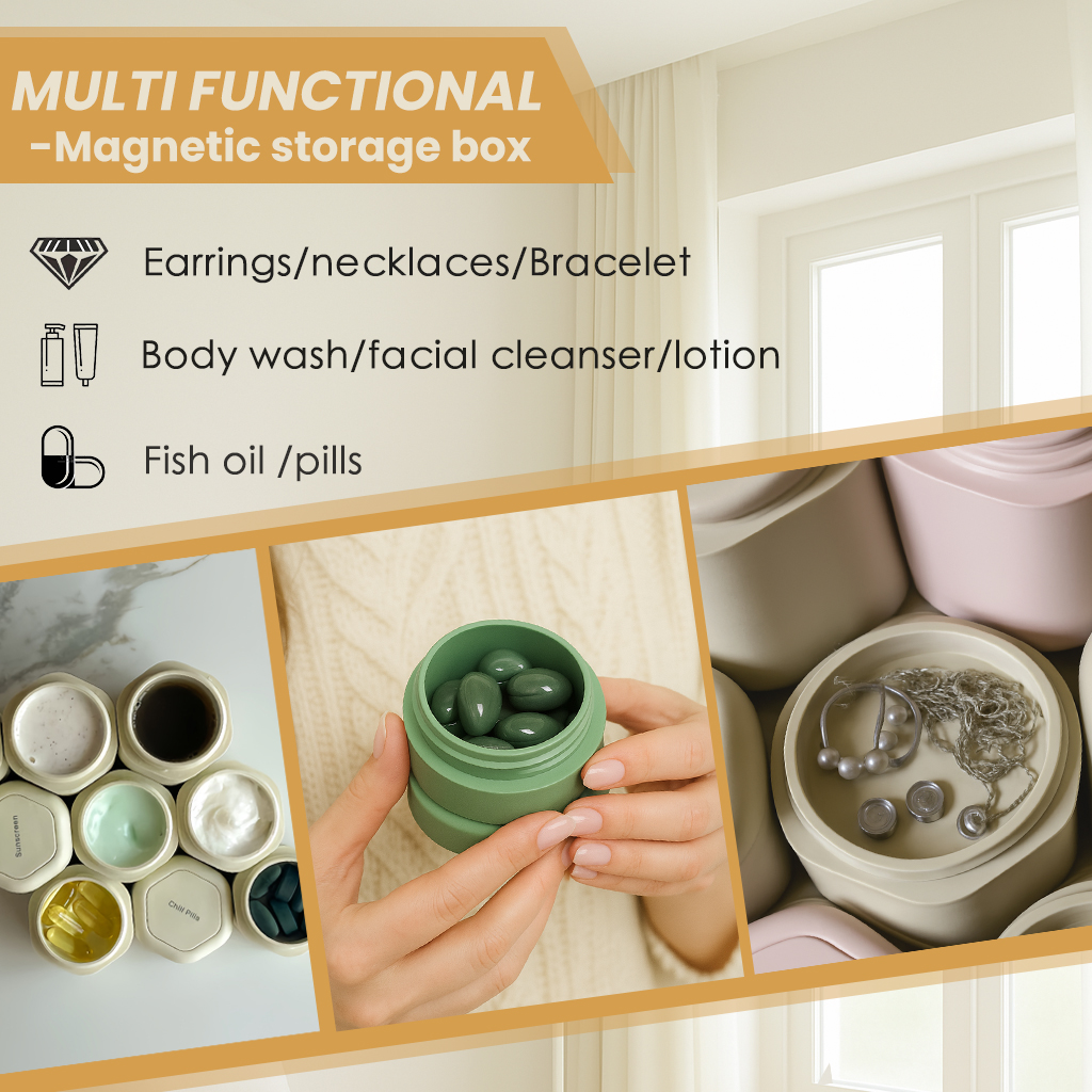Travel Magnetic Capsules Plastic Container Makeup lotion Organizer case ...